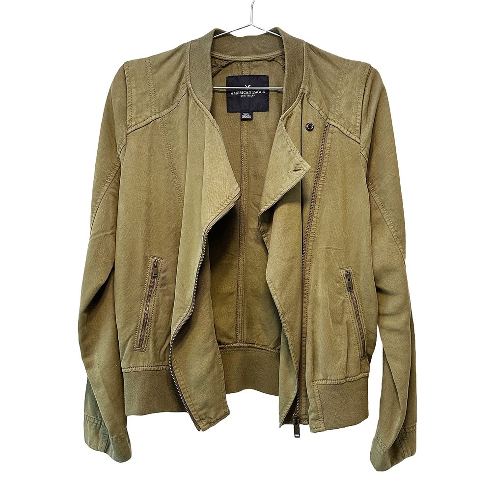 AMERICAN‎ EAGLE AE Women's Lyocell Moto jacket • Small • olive, army green